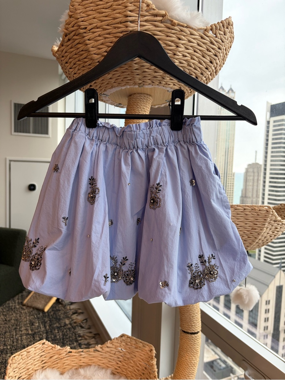 Zara Light Blue Embellished Bubble Skirt
